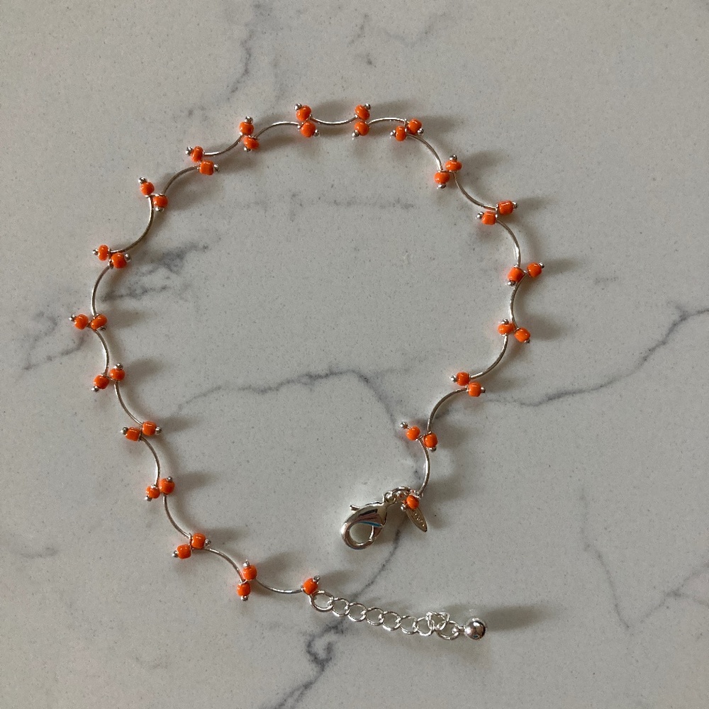 Avon Anklet Silvertone with Orange Mini Beads